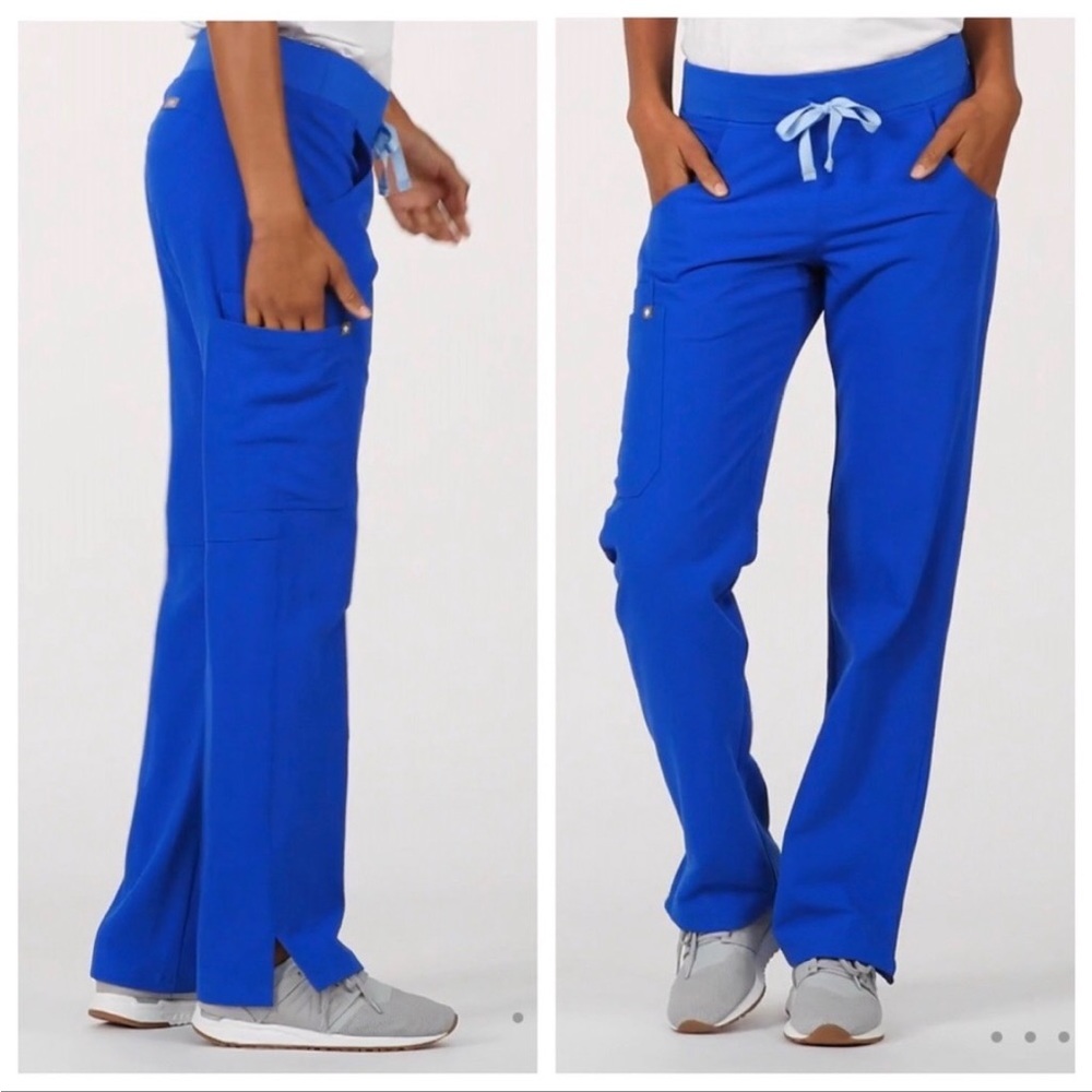 Figs Kade Cargo Scrub Pants Pull On Straight Leg Royal Blue Size L
